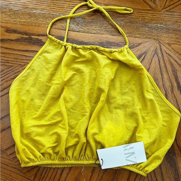 ZARA mustard Yellow Cropped Halter Top. Size Large. - Picture 3 of 5